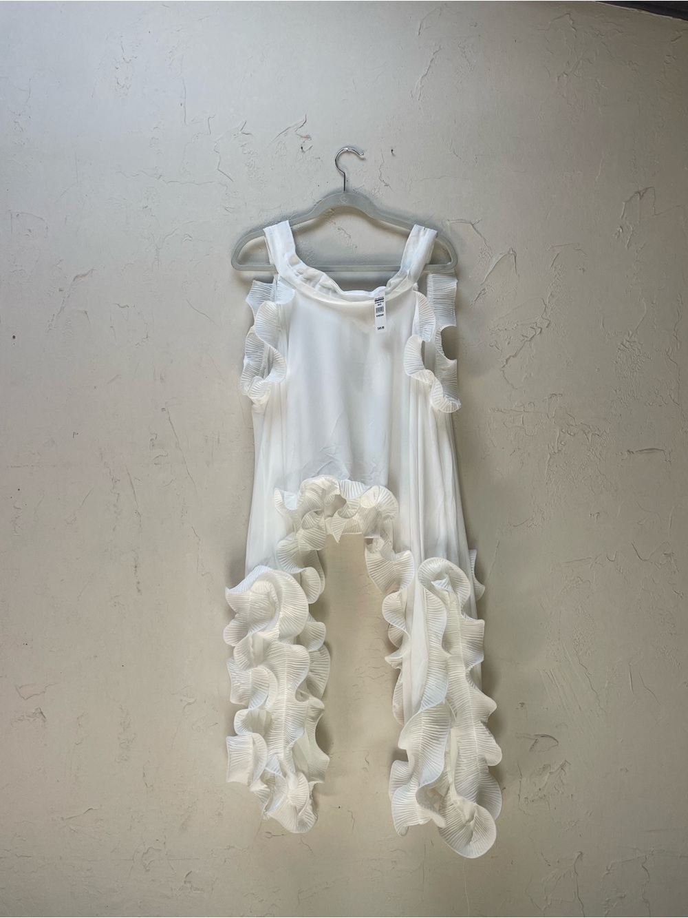 Highlight (from Bloomingdale's) White Sleeveless Ruffle-Trim Sheer Top